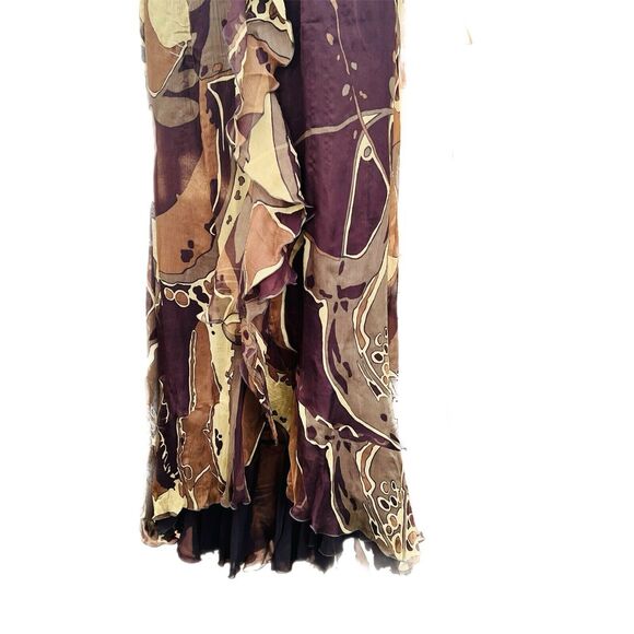 Escada Green and Brown Fauna Print Plisse Silk Ruffled Halter Maxi Dress 38 US 8 - Picture 3 of 12